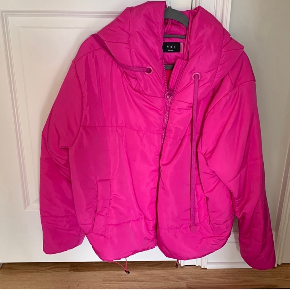 Vici Hot Pink Puffer Jacket with Hood